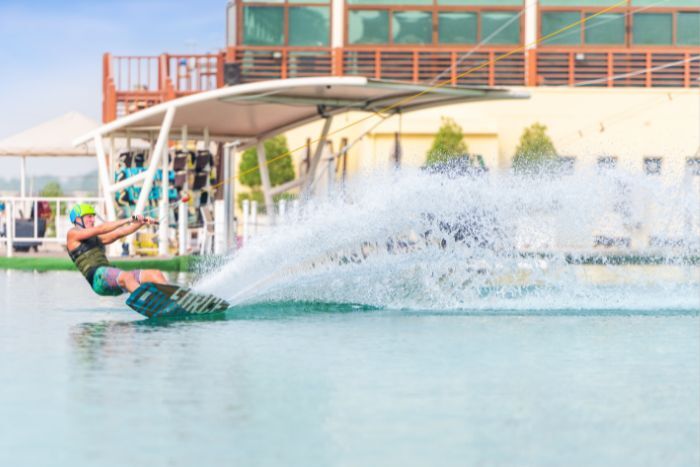 A men is doing wakeboarding at Al Forsan International Sports Resort